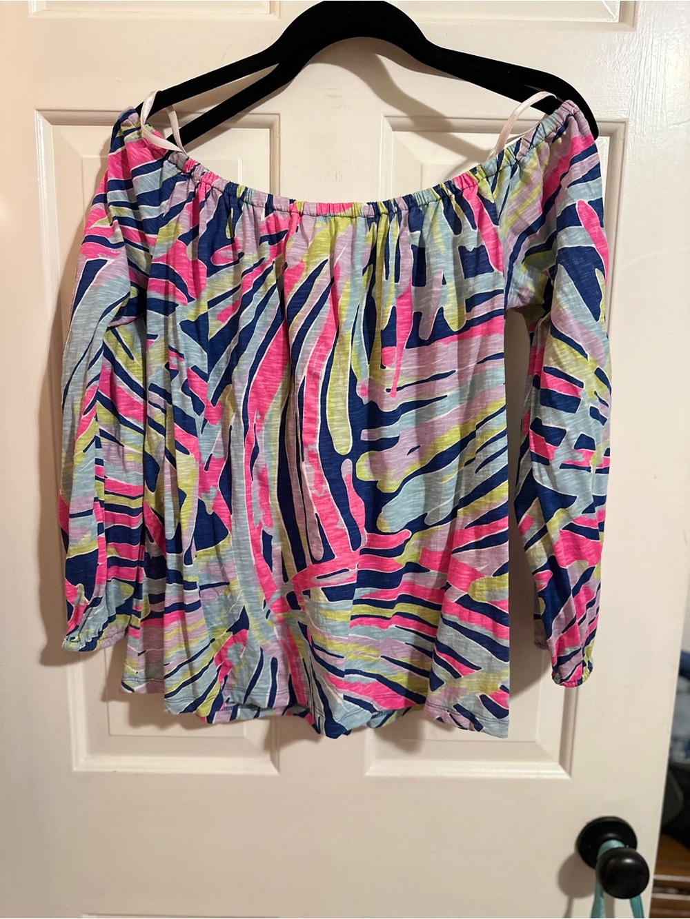 Lilly Pulitzer Off-Shoulder Tunic in Pink, Navy, Lime and Light Blue